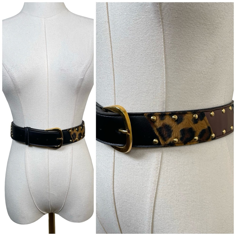 Vintage Animal Print Studded Patchwork Belt Women L Multicolor Leopard Giraffe - Picture 2 of 11